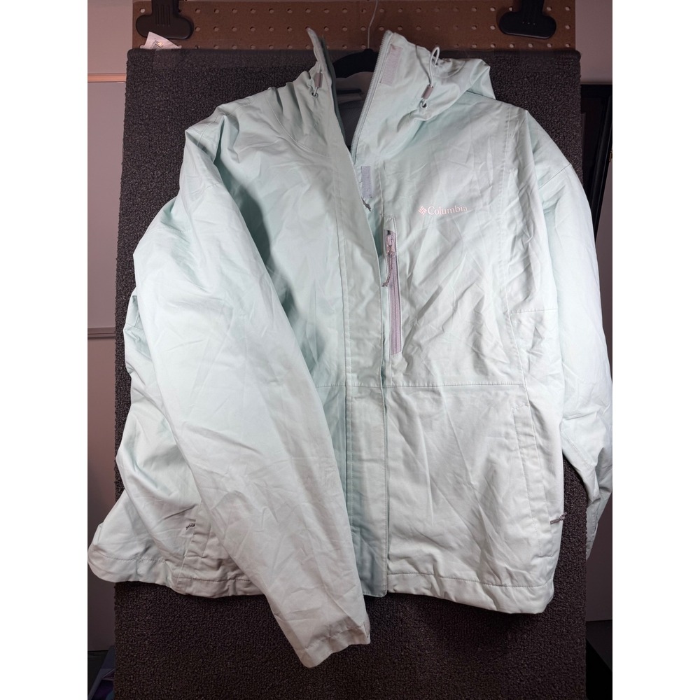 Columbia Rain Jacket Womens XL Mint Green Omni-Tech Waterproof Hooded Shell